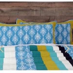 VHC Brands Sham NWT Laguna King Size Striped Multicolor Blue Green Creme 21 X 37